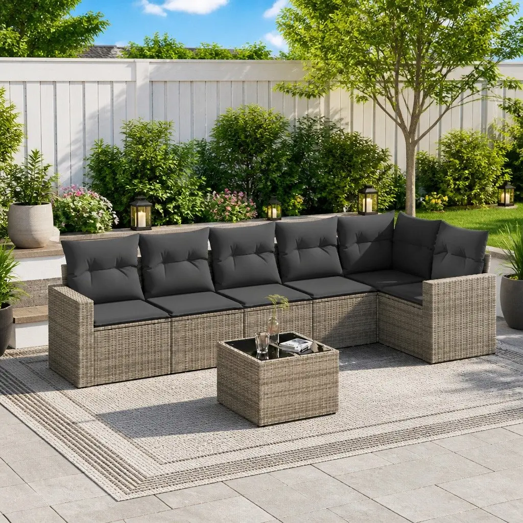 7 Piece Garden Sofa Set Outdoor Furniture Modular Cushions Grey