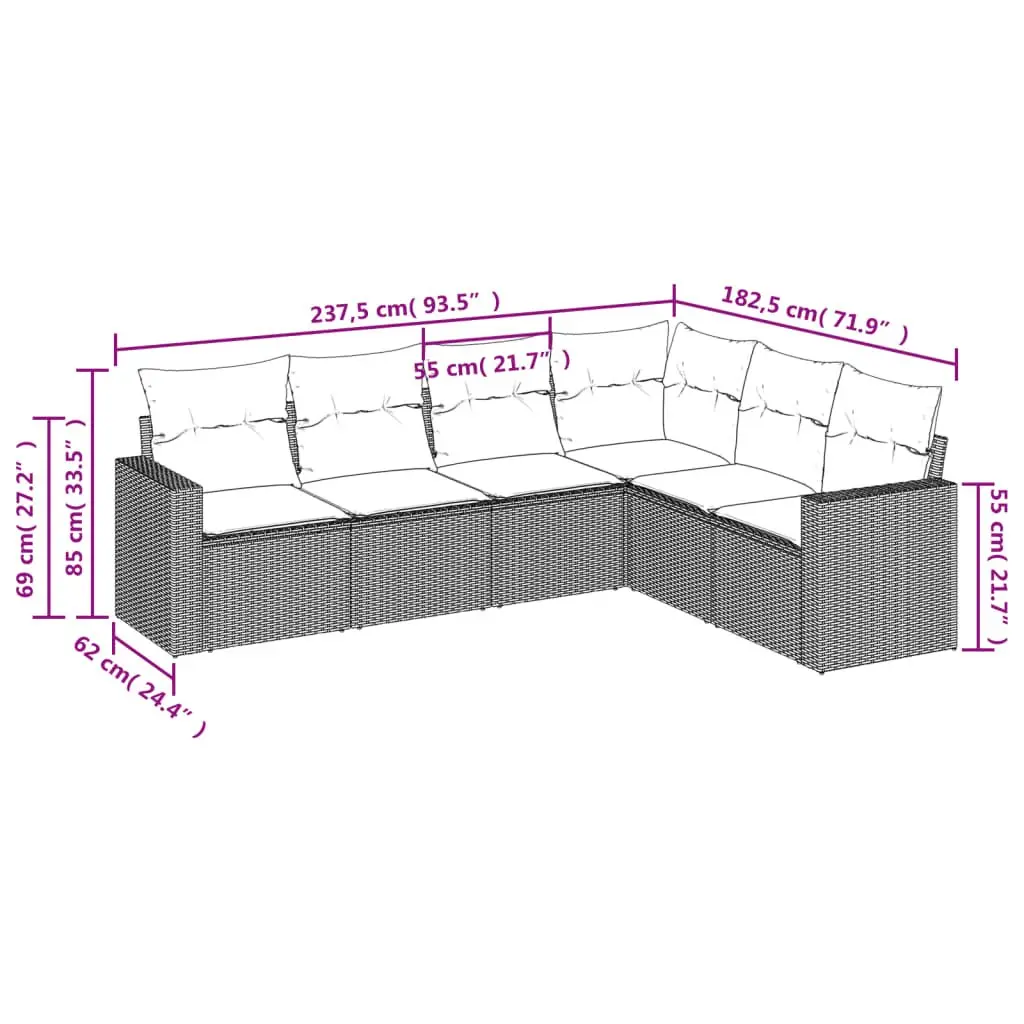 6 Piece Garden Sofa Set Outdoor Furniture Black Poly Rattan with Cushions