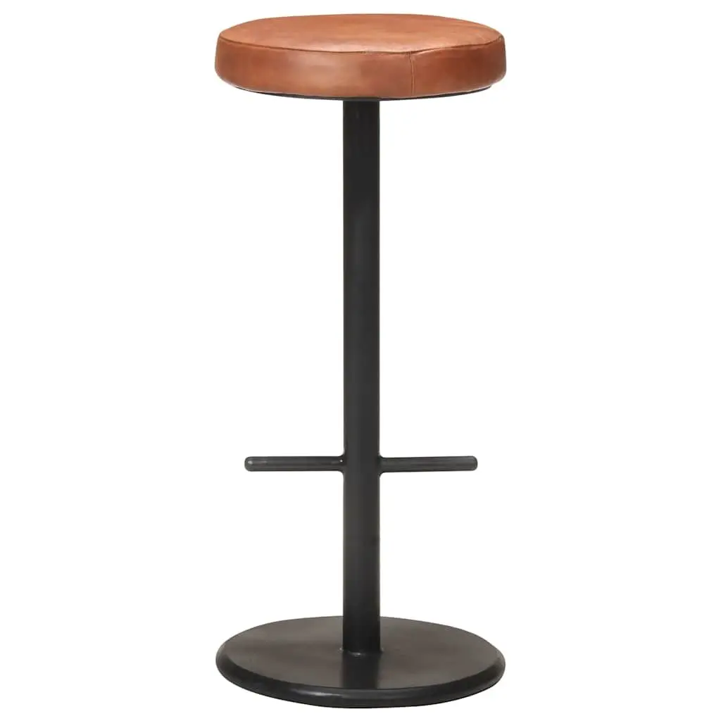 Bar Stools Brown Real Leather Seats Footrest Kitchen Dining Room 2 Piece