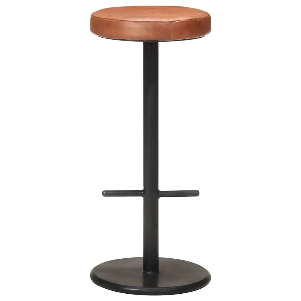 Bar Stools Brown Real Leather Seats Footrest Kitchen Dining Room 2 Piece