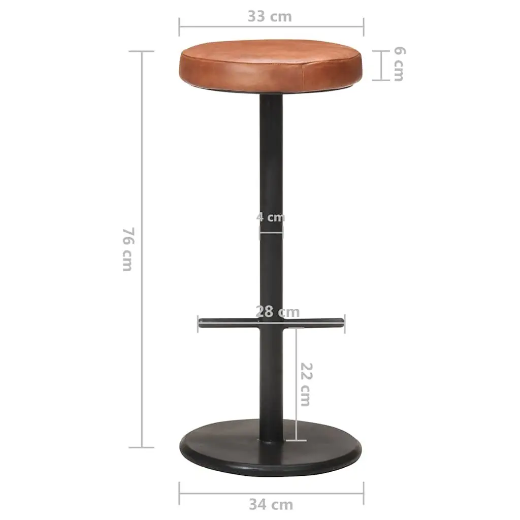 Bar Stools Brown Real Leather Seats Footrest Kitchen Dining Room 2 Piece