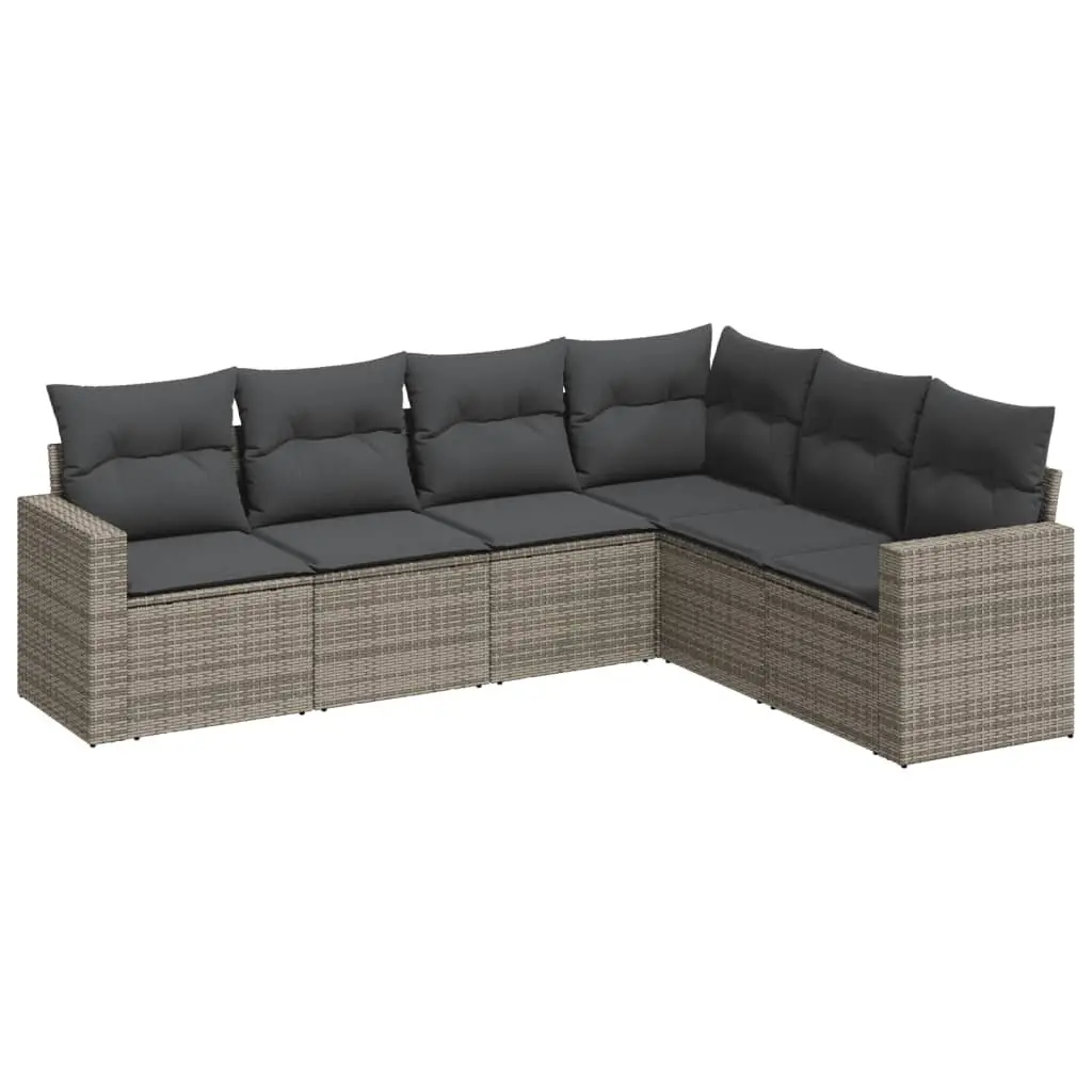 Garden Sofa Set Outdoor Furniture 6 Piece Grey Poly Rattan Patio Seating