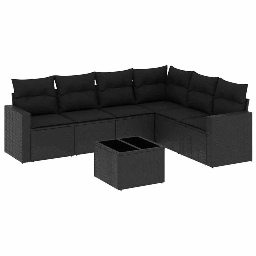 7 Piece Outdoor Garden Sofa Set Cushions Black Poly Rattan