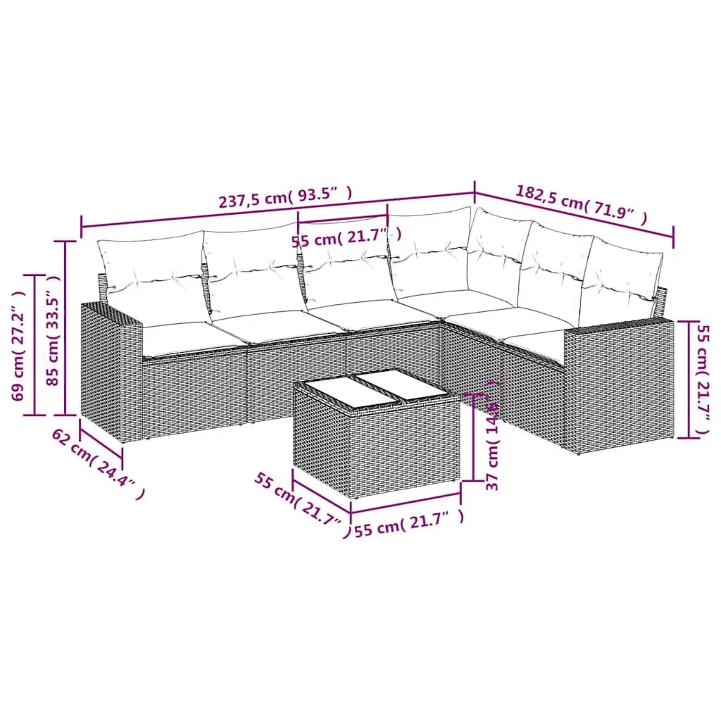 7 Piece Outdoor Garden Sofa Set Cushions Black Poly Rattan