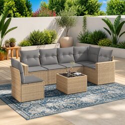 Comfortable 7 Piece Garden Sofa Set with Removable Covers