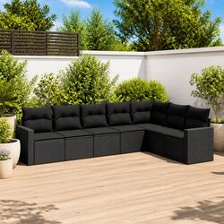 7 Piece Garden Sofa Set Outdoor Furniture Black Poly Rattan with Cushions Patio