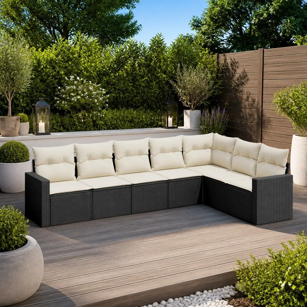 Garden Sofa Set 7 Piece Outdoor Furniture Black Poly Rattan