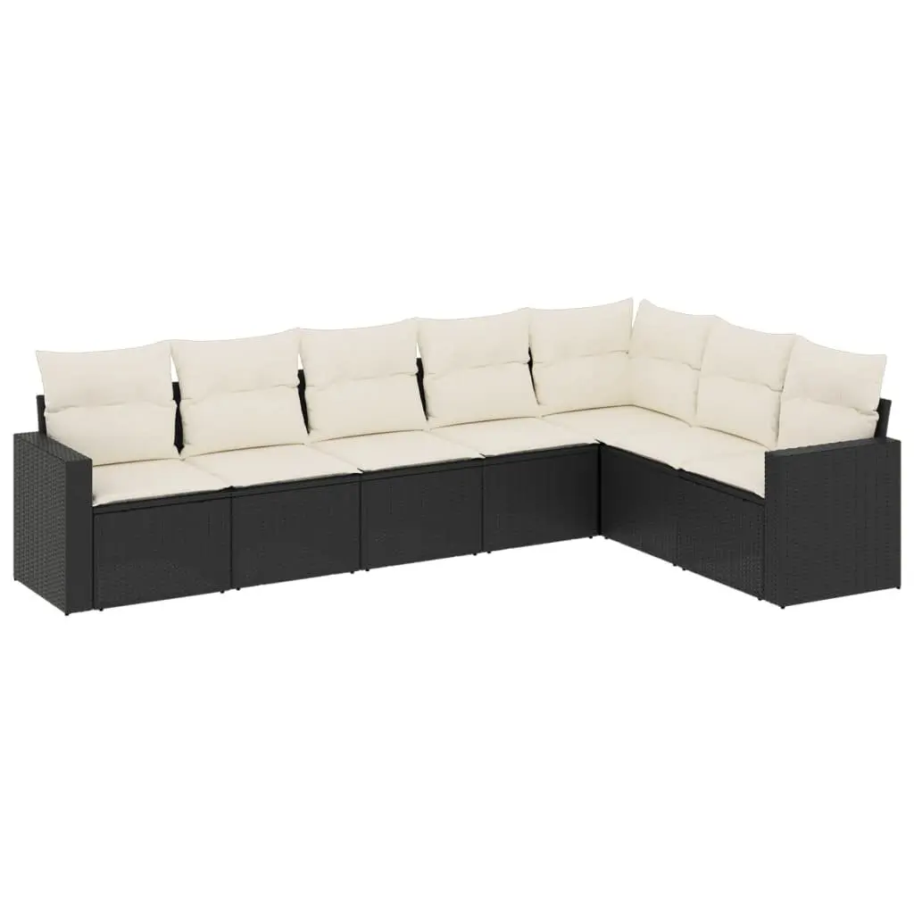 Garden Sofa Set 7 Piece Outdoor Furniture Black Poly Rattan