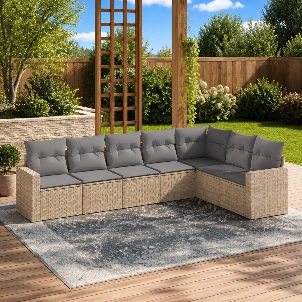 Garden Sofa Set 7 Piece Outdoor Furniture Patio Lounge Cushions Beige