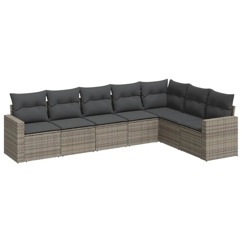 7 Piece Garden Sofa Set Outdoor Furniture Grey Poly Rattan with Cushions