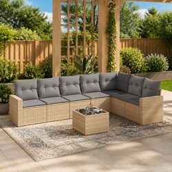 8 Piece Garden Sofa Set Outdoor Patio Furniture with Cushions Beige Poly Rattan