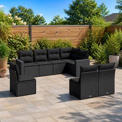 Garden Sofa Set 8 Piece Outdoor Furniture with Cushions Black Poly Rattan