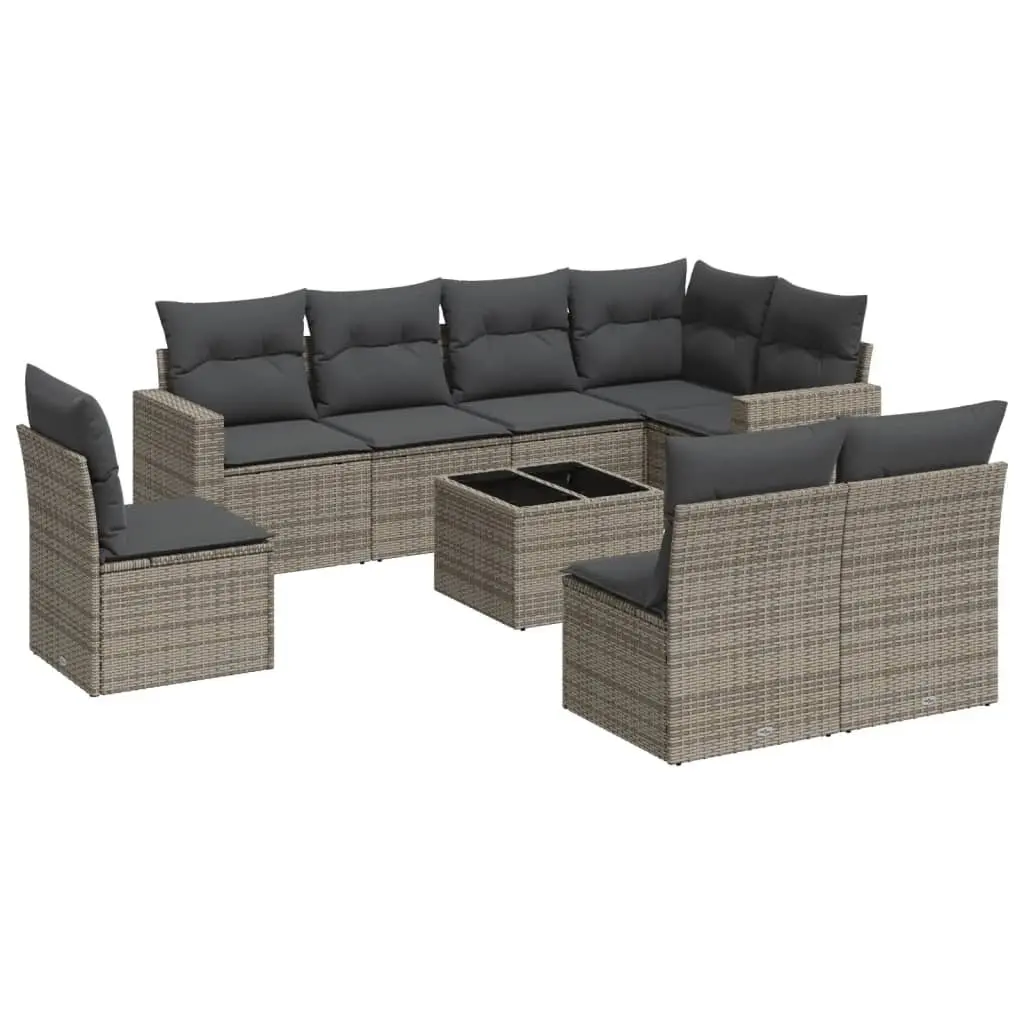 Garden Sofa Set 9 Piece Outdoor Furniture Patio Lounge Grey Poly Rattan