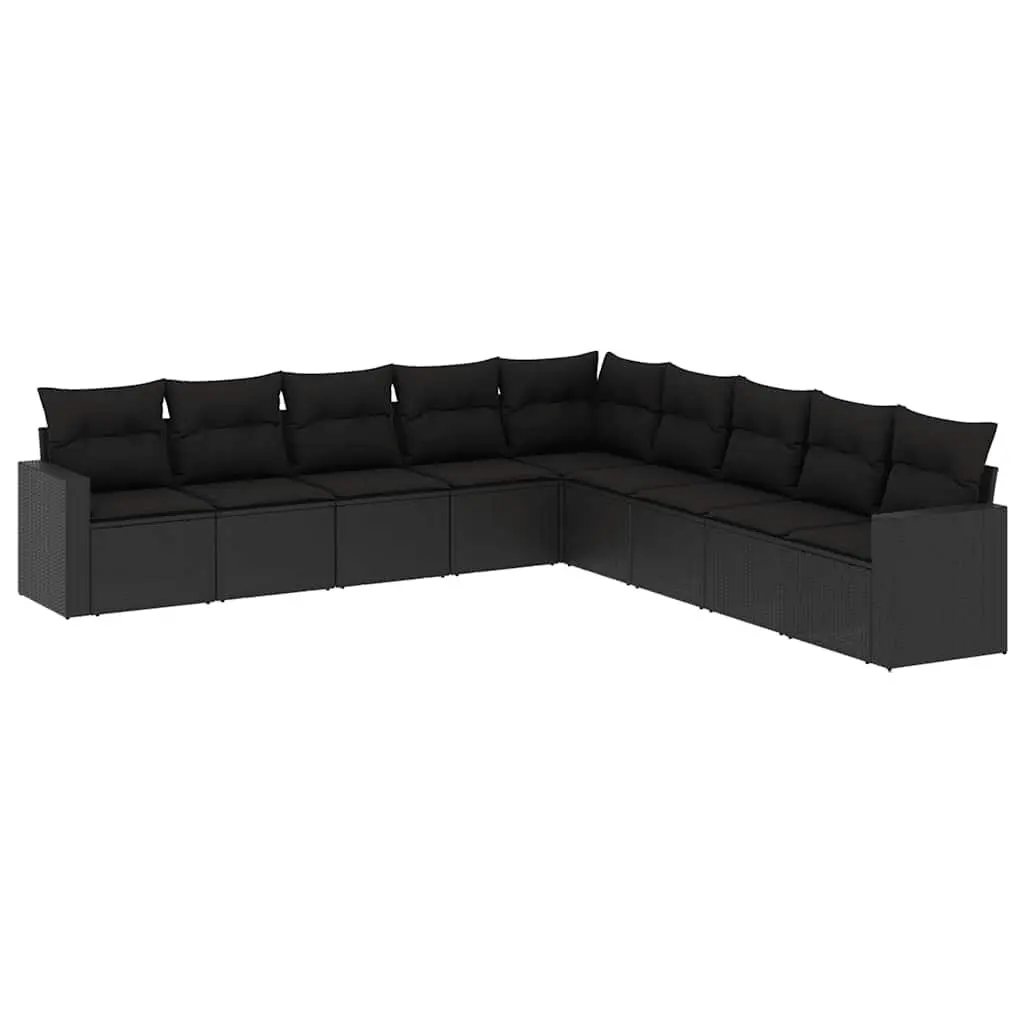 9 Piece Garden Sofa Set Outdoor Furniture Black Patio Sectional with Cushions