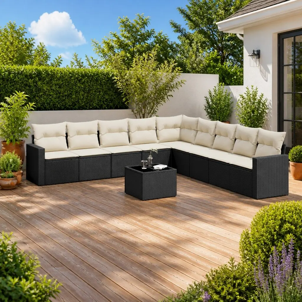 Garden Sofa Set Modular Outdoor Furniture 10 Piece Black Poly Rattan