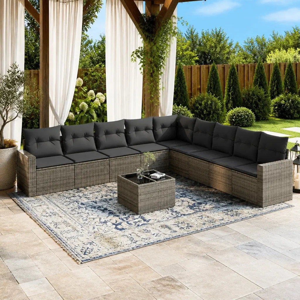 Garden Sofa Set 10 Piece Outdoor Furniture with Cushions Grey Poly Rattan