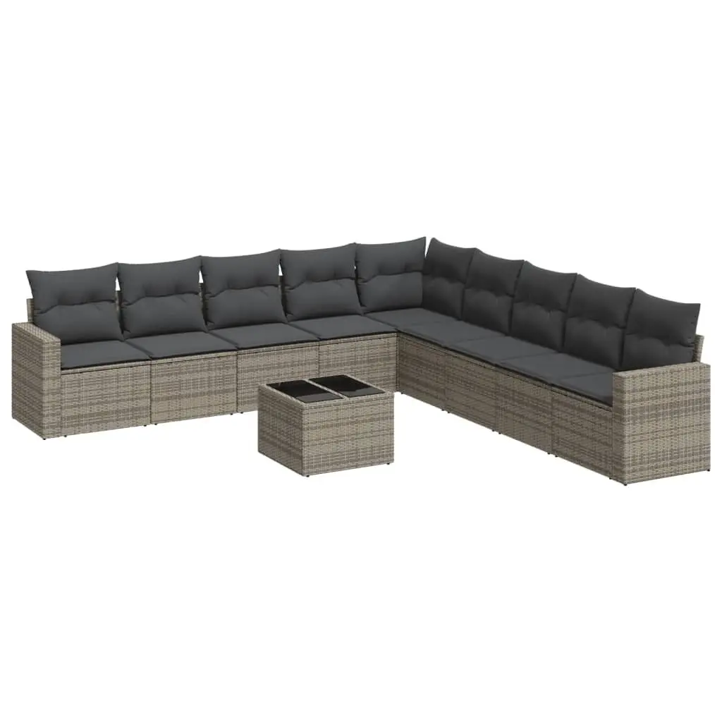 Garden Sofa Set 10 Piece Outdoor Furniture with Cushions Grey Poly Rattan