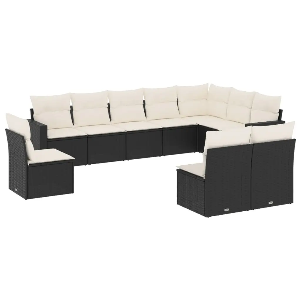 10 Piece Garden Sofa Set Modular Outdoor Furniture Black PE Rattan with Cushions
