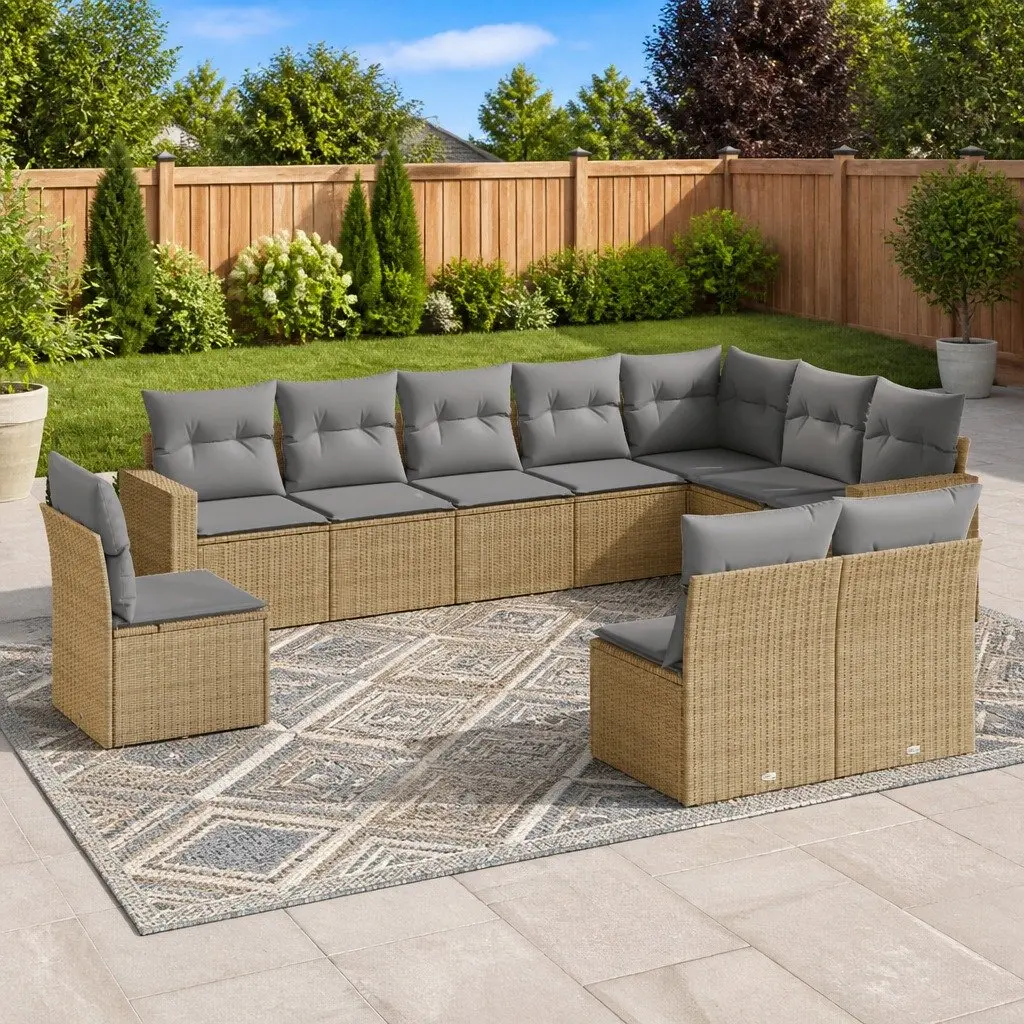 Garden Sofa Set 10 Piece Outdoor Furniture Beige Poly Rattan Modular Patio
