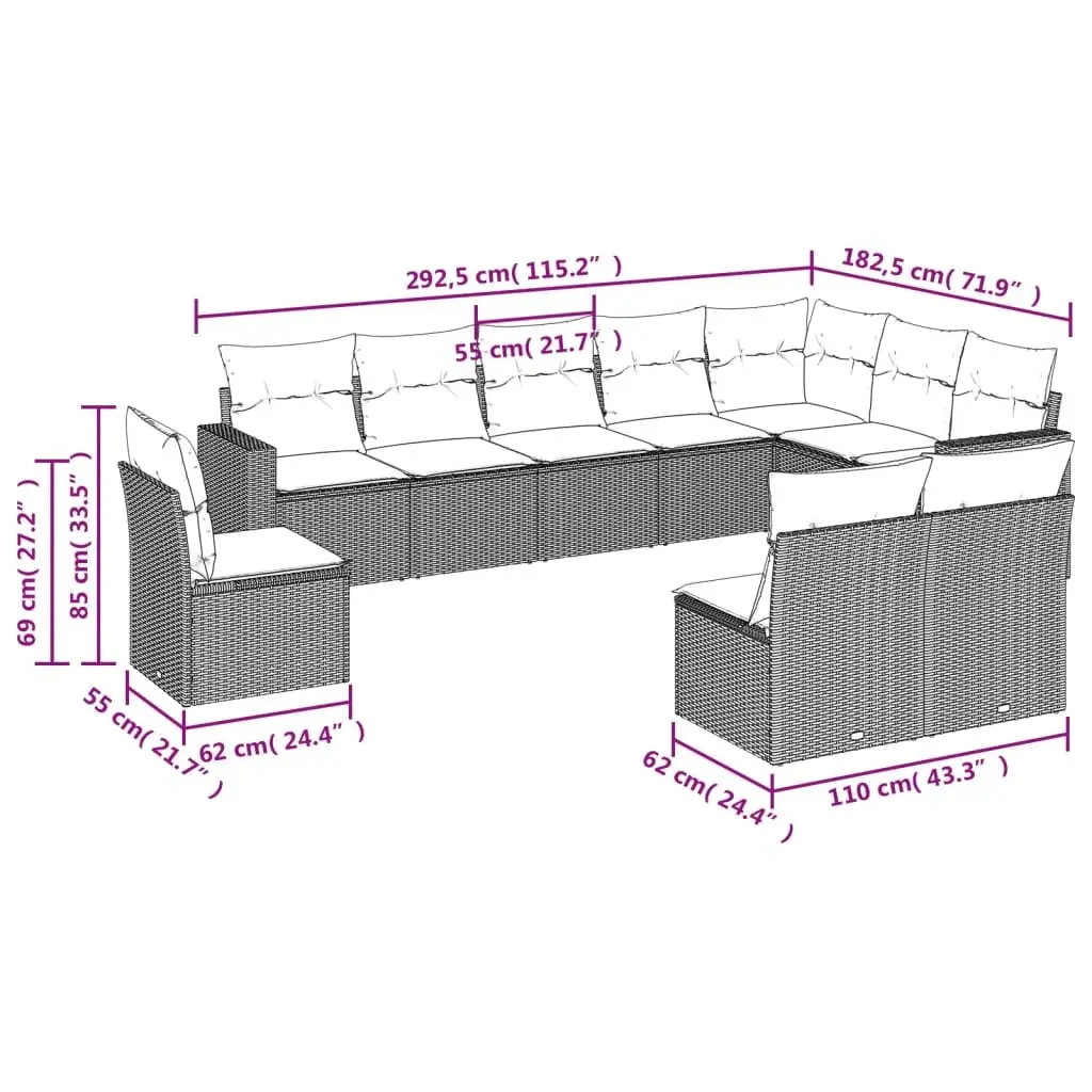 Garden Sofa Set 10 Piece Outdoor Furniture Beige Poly Rattan Modular Patio