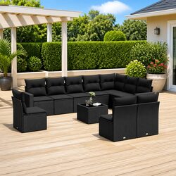 Reliable 11 Piece Black Outdoor Furniture Sofa Set