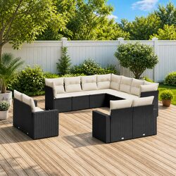 Comfortable 11 Piece Black Rattan Outdoor Sofa Set