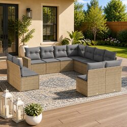 Comfortable 11-Piece Outdoor Sofa Set in Beige