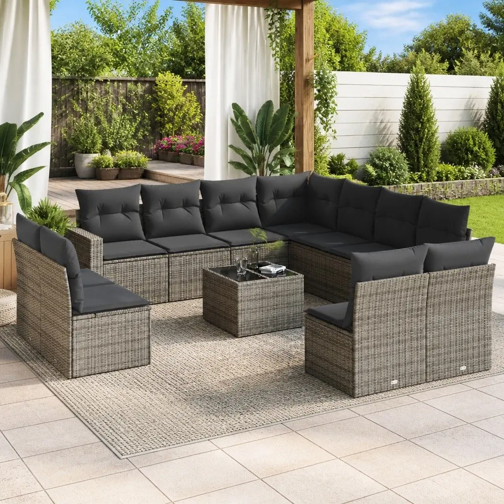 Garden Sofa Set 12 Piece Outdoor Patio Furniture Grey Poly Rattan Modular Lounge