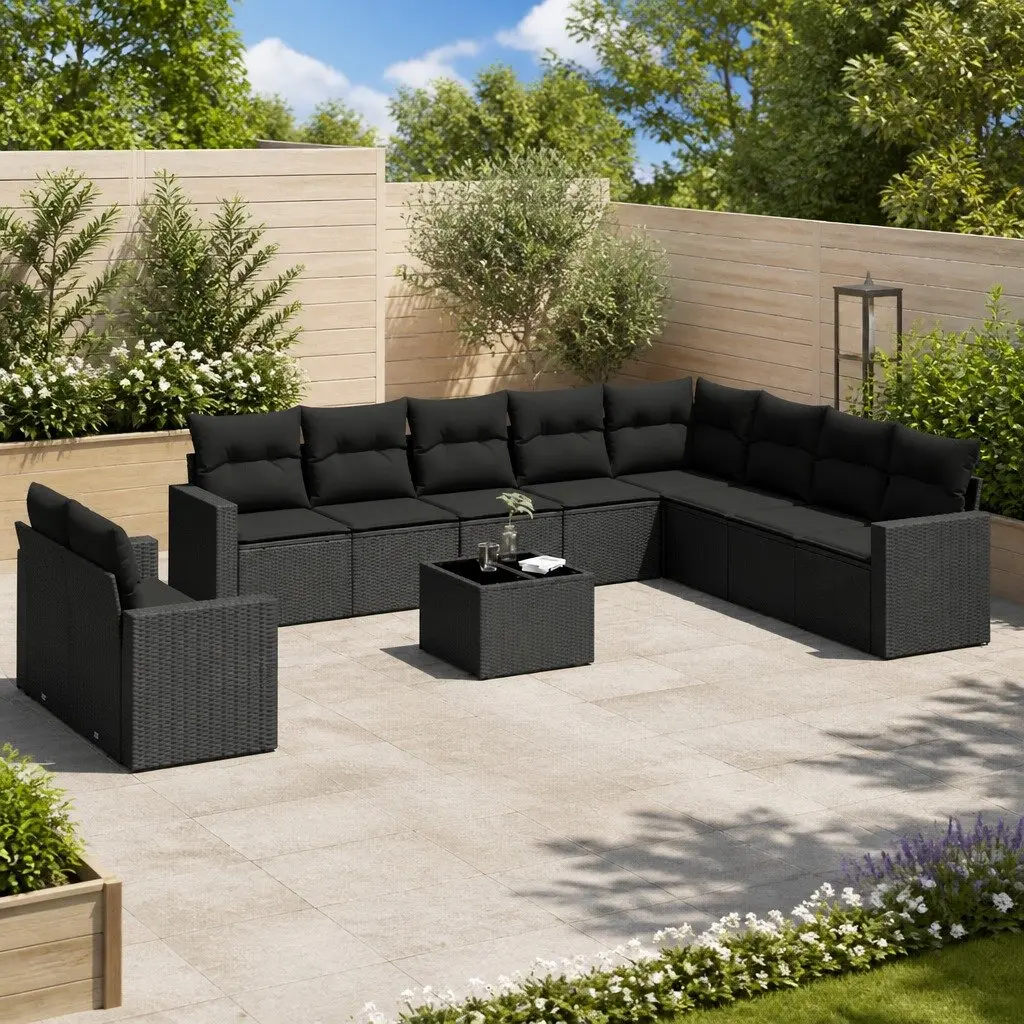 Garden Sofa Set Modular Outdoor Furniture 11 Piece Black Poly Rattan