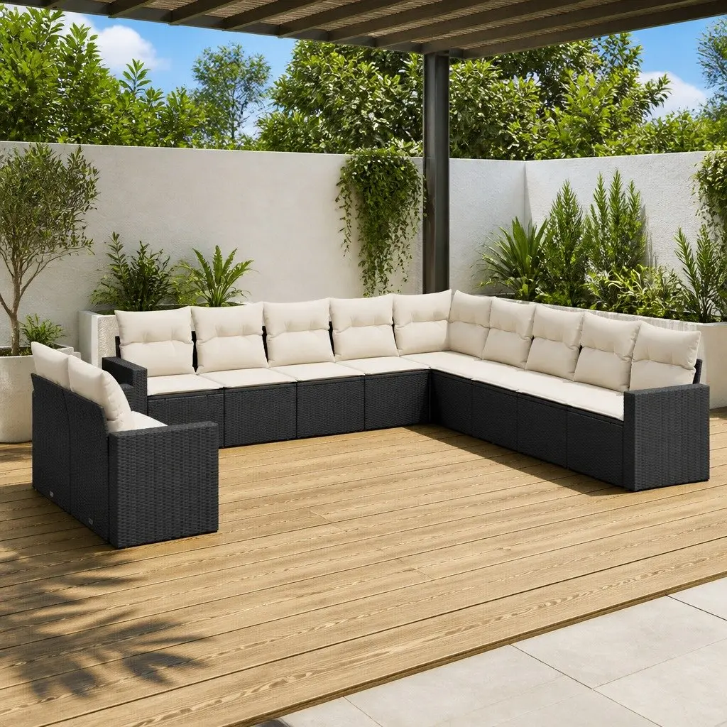 Garden Sofa Set 11 Piece Outdoor Furniture Modular Black PE Rattan