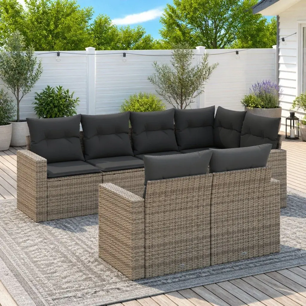 7 Piece Garden Sofa Set Modular Outdoor Furniture Grey PE Rattan with Cushions