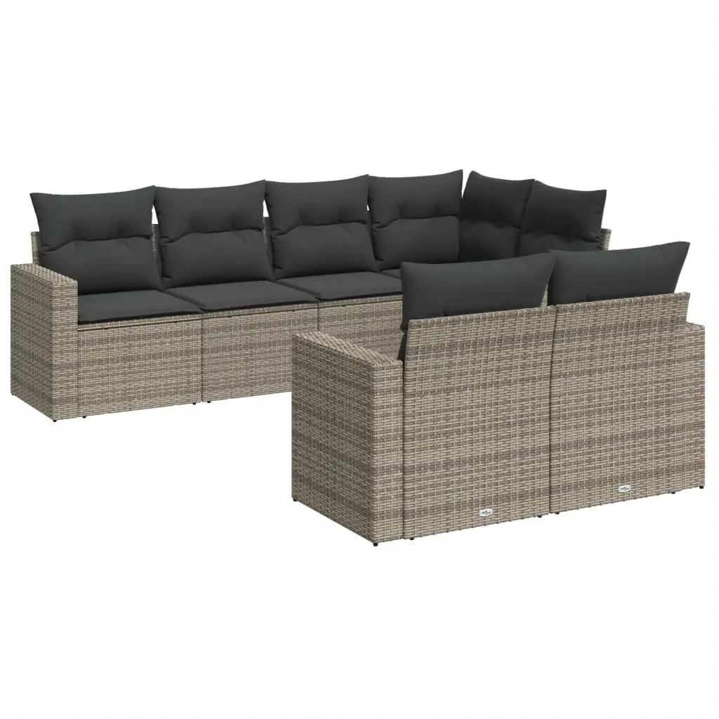 7 Piece Garden Sofa Set Modular Outdoor Furniture Grey PE Rattan with Cushions