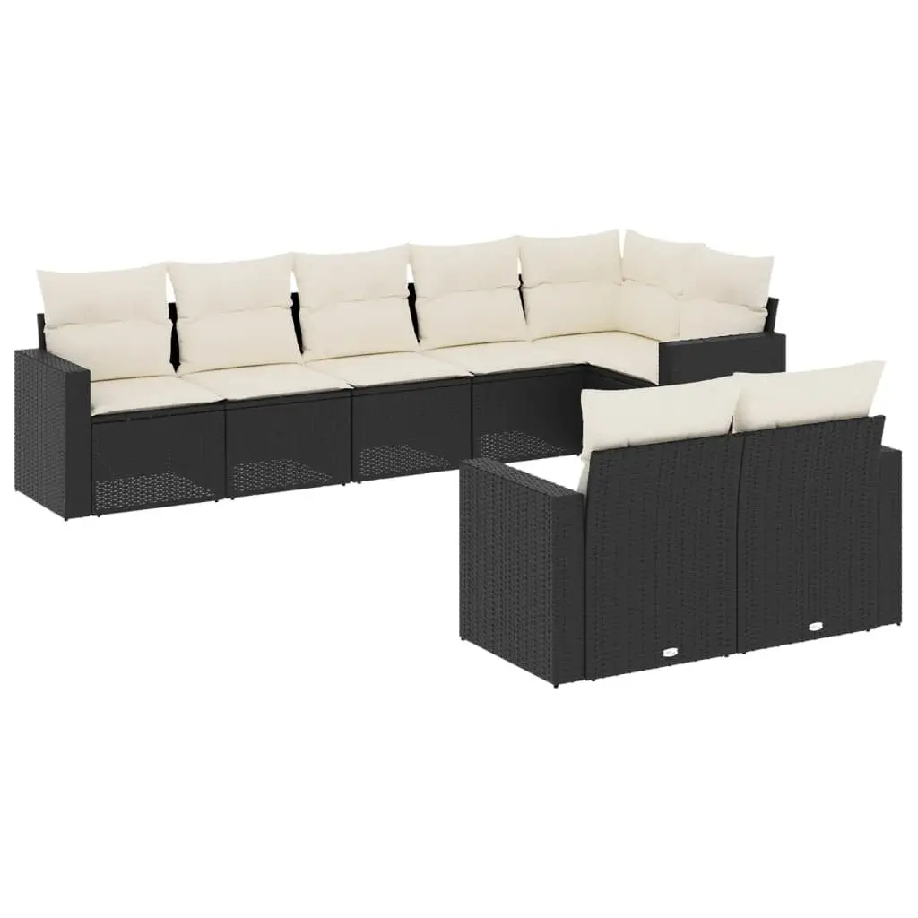 Garden Sofa Set 8 Piece Modular Outdoor Furniture with Cushions Black