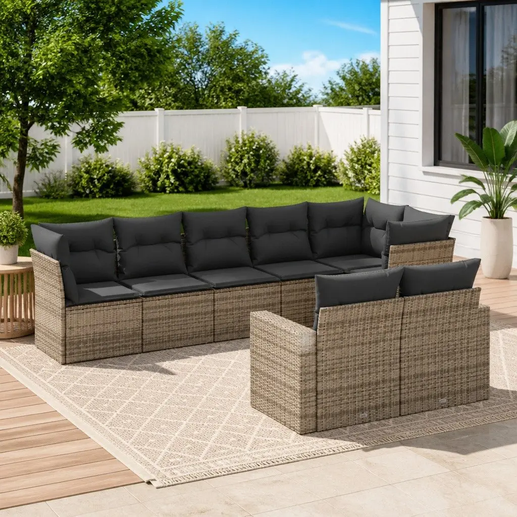 Garden Sofa Set 8 Piece Outdoor Furniture Grey Poly Rattan with Cushions Modular