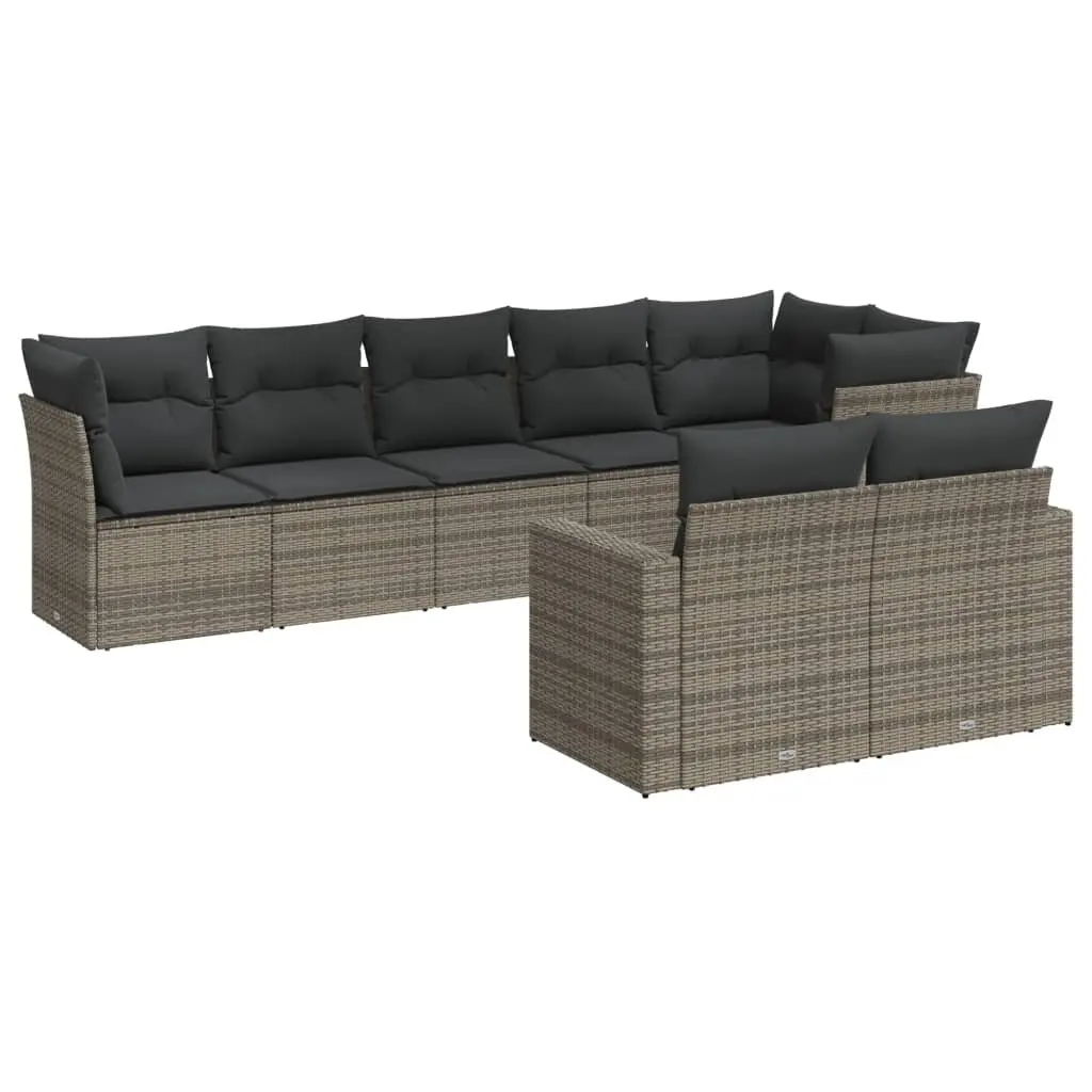 Garden Sofa Set 8 Piece Outdoor Furniture Grey Poly Rattan with Cushions Modular