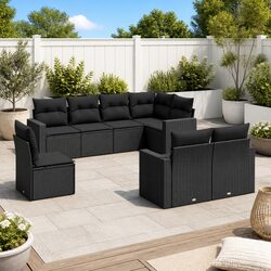 Comfortable Black 8 Piece Garden Sofa Set for Relaxation