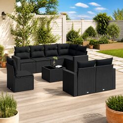 Comfortable 9-Piece Black Poly Rattan Sofa Set