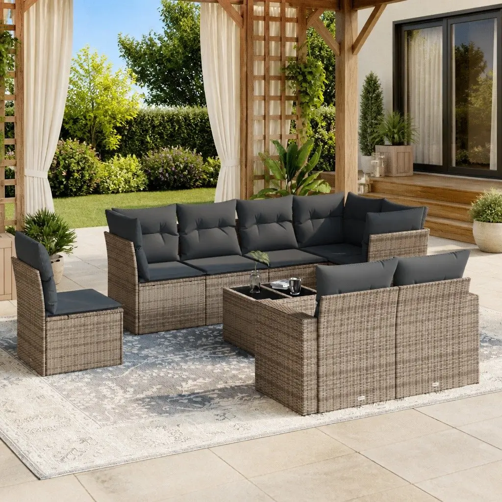 Garden Sofa Set 9 Piece Outdoor Furniture Grey Poly Rattan Patio Lounge
