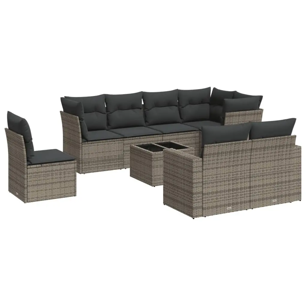 Garden Sofa Set 9 Piece Outdoor Furniture Grey Poly Rattan Patio Lounge
