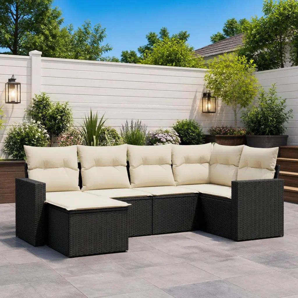Garden Sofa Set Outdoor Furniture 6 Piece Modular Black PE Poly Rattan