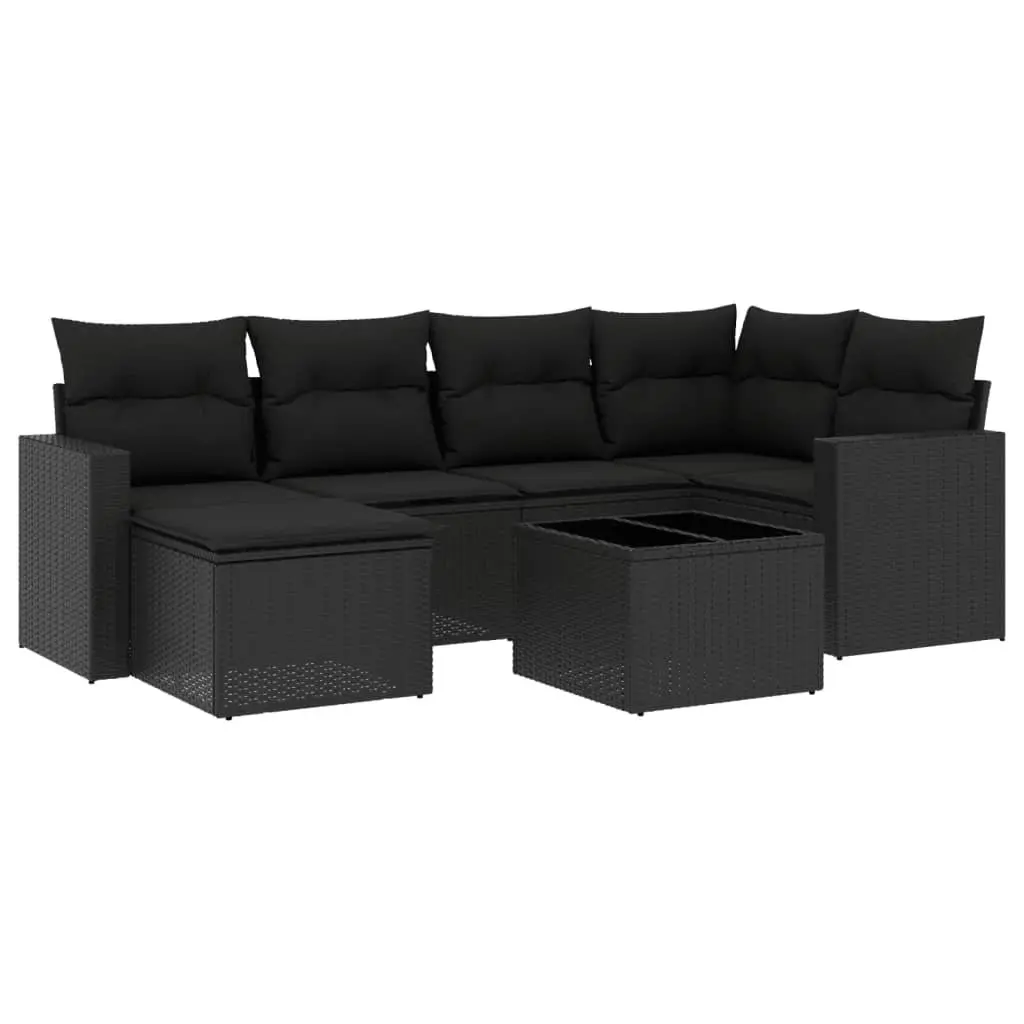 7 Piece Outdoor Garden Sofa Set Cushions Black Poly Rattan Patio Furniture