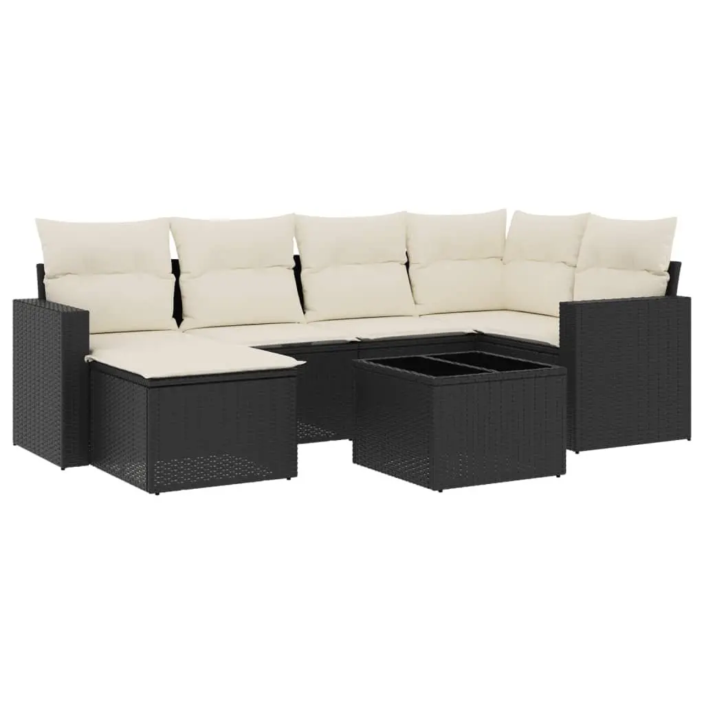 7 Piece Garden Sofa Set Outdoor Patio Furniture Black Poly Rattan