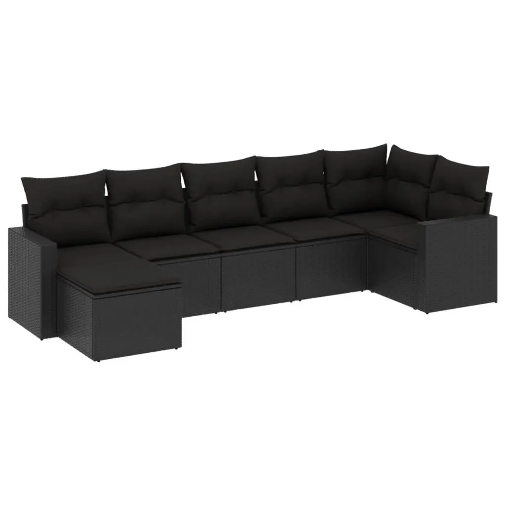 7 Piece Outdoor Garden Sofa Set Cushions Black Poly Rattan Patio Furniture
