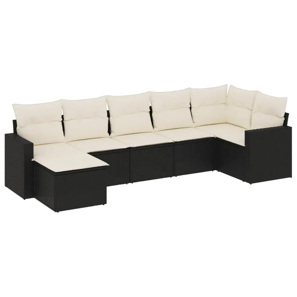 7 Piece Outdoor Garden Sofa Set Cushions Black Poly Rattan