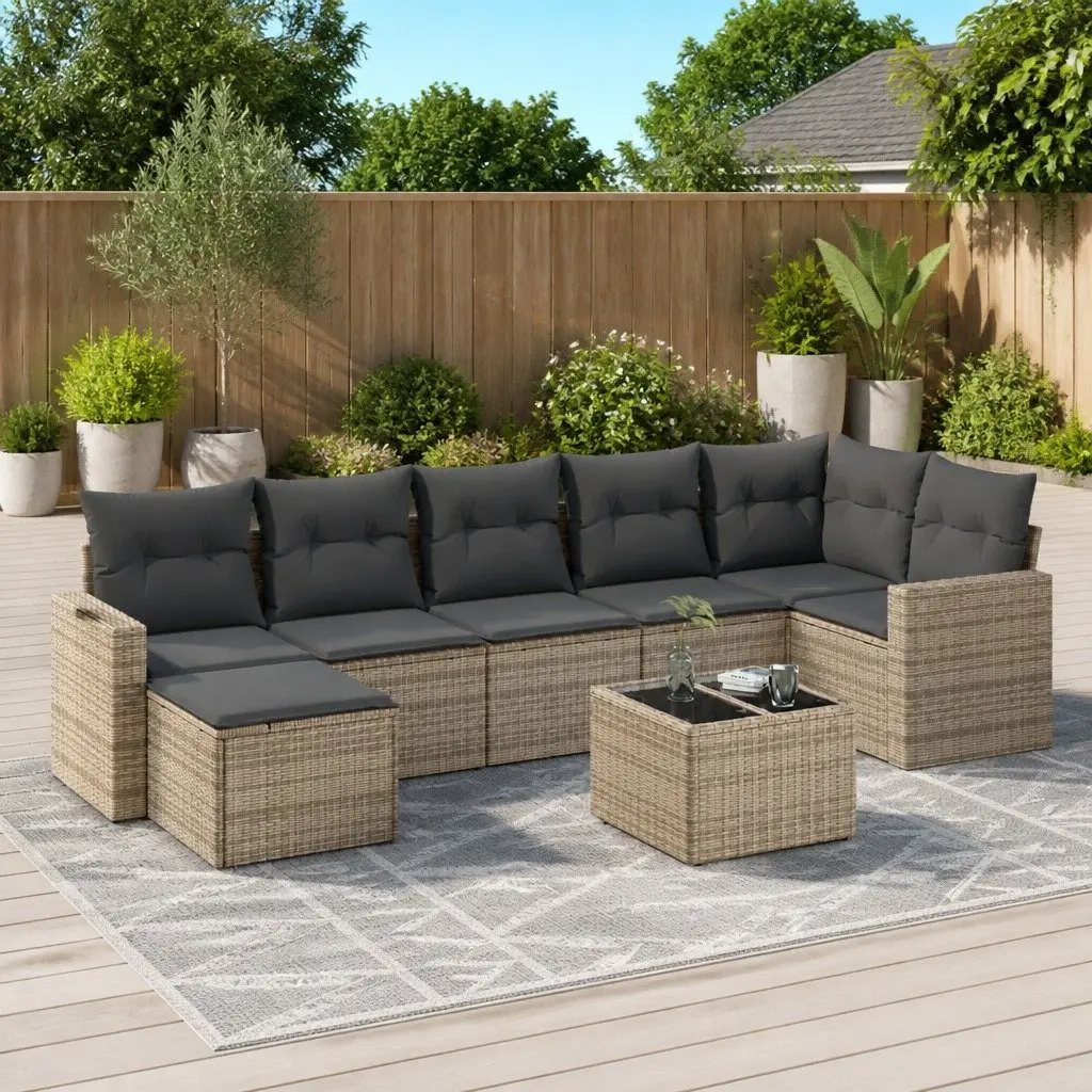 Garden Sofa Set 8 Piece Outdoor Furniture Grey Poly Rattan Cushions