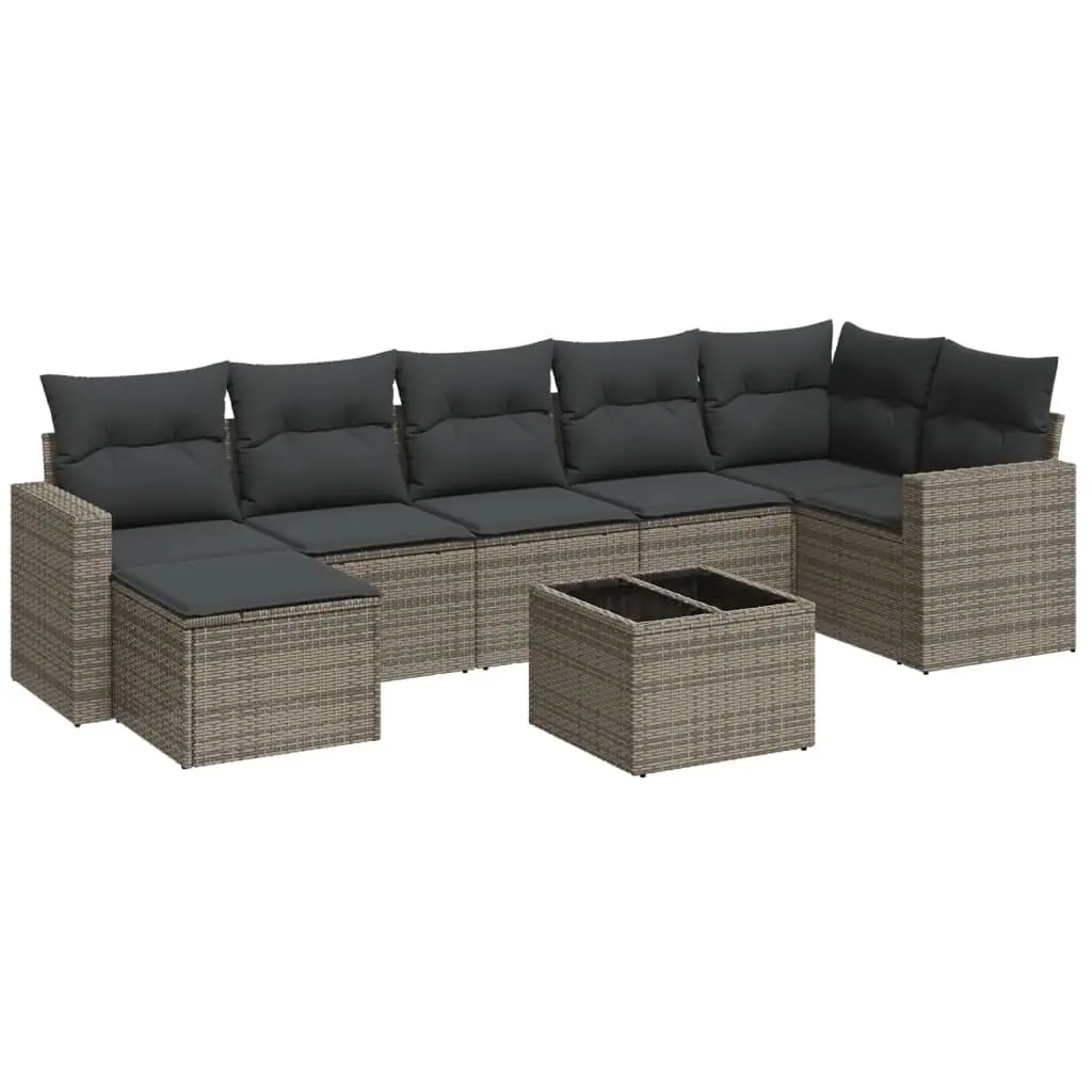 Garden Sofa Set 8 Piece Outdoor Furniture Grey Poly Rattan Cushions