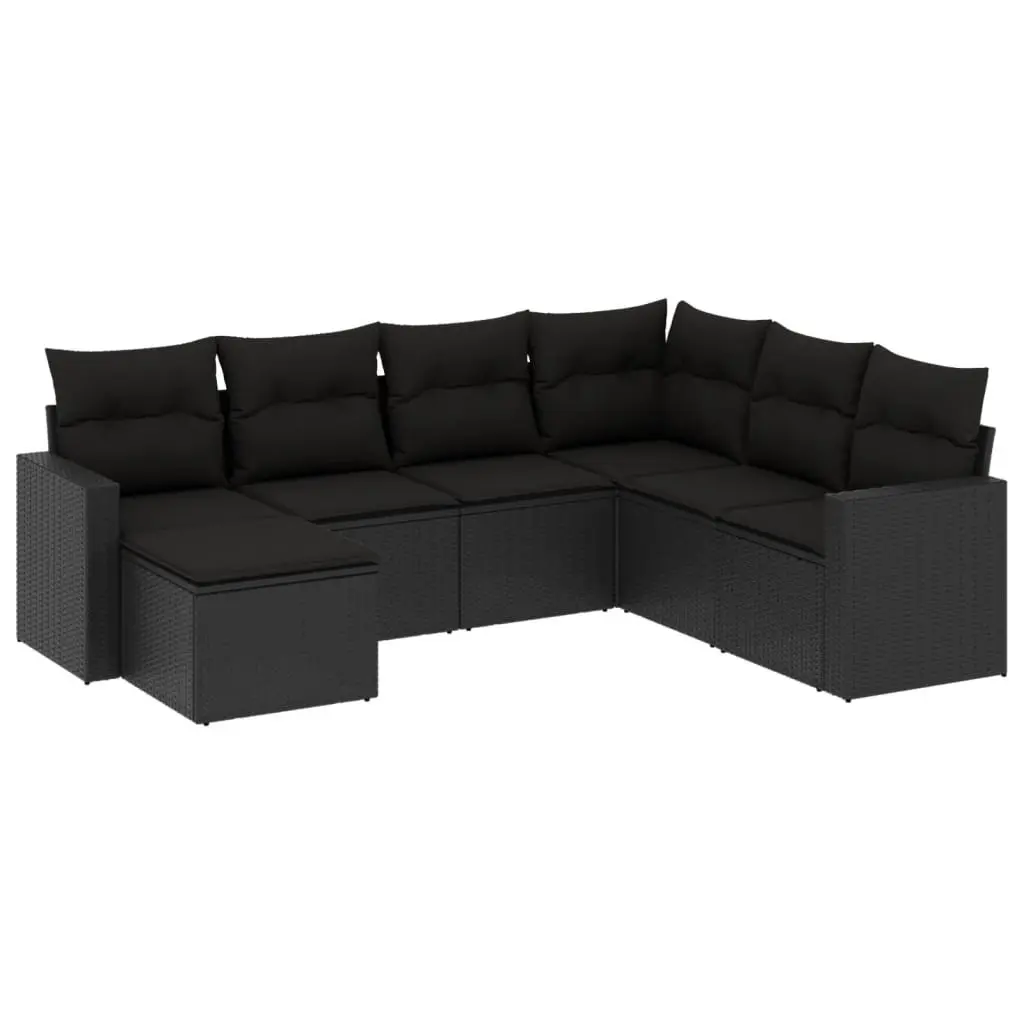 7 Piece Outdoor Garden Sofa Set with Cushions Black Poly Rattan Patio Furniture