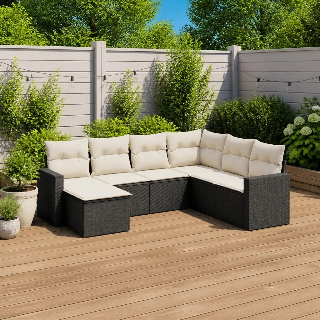 7 Piece Garden Sofa Set Modular Outdoor Furniture Black Patio Seating with Cushions