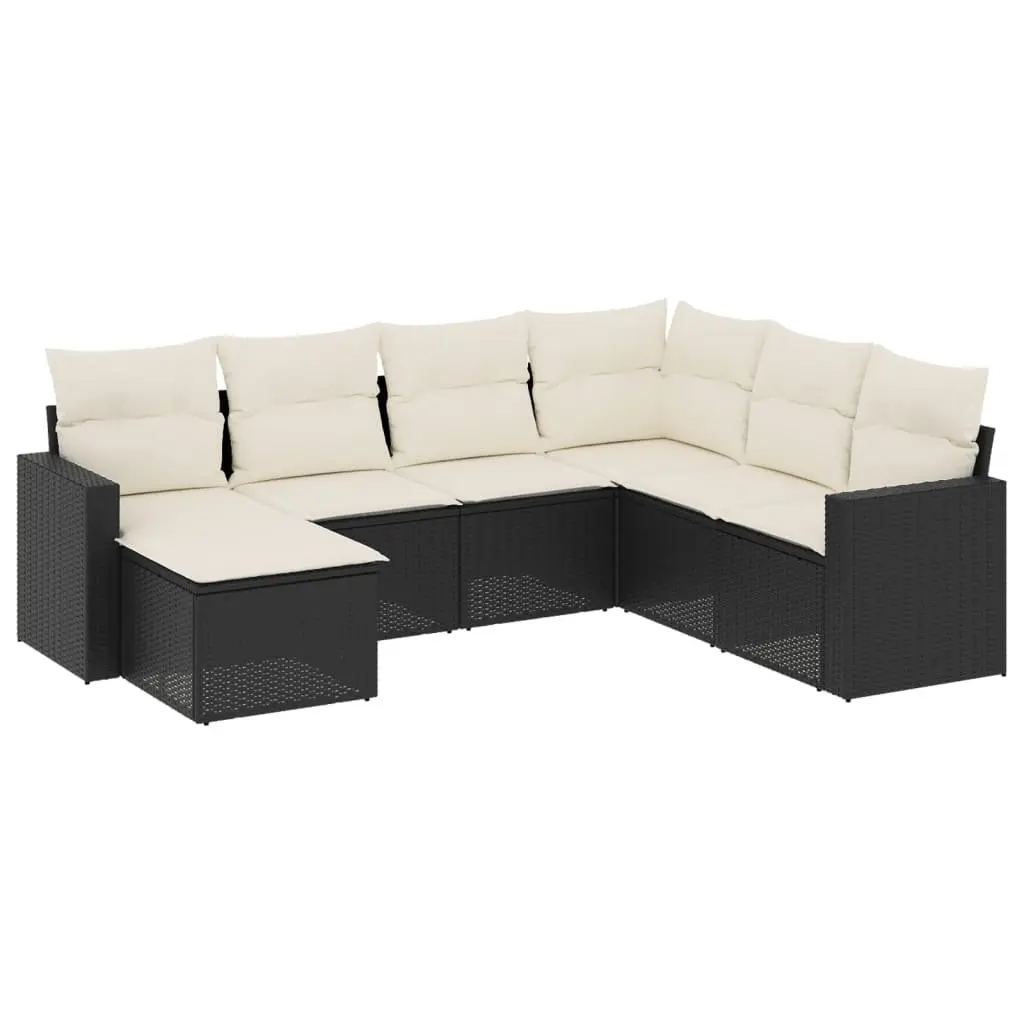7 Piece Garden Sofa Set Modular Outdoor Furniture Black Patio Seating with Cushions