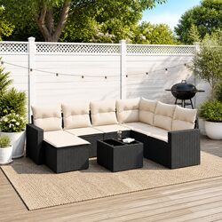 Garden Sofa Set 8 Piece Outdoor Furniture Black Poly Rattan Patio with Cushions